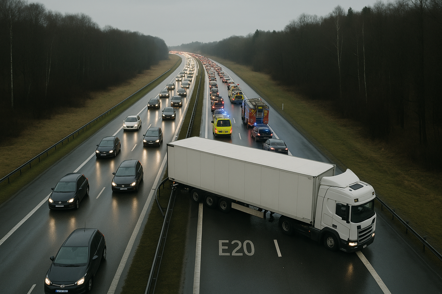 Lastbilsolycka på E20 stoppar trafik mot Laxå – Karlsborg påverkas