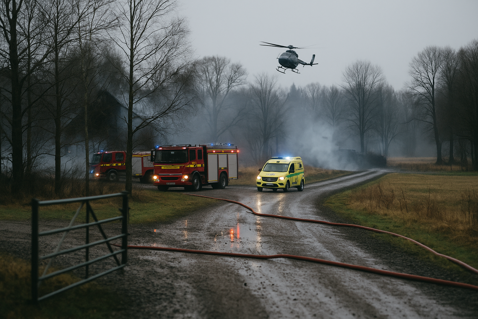 Sex enheter larmas till villabrand söder om Hjo