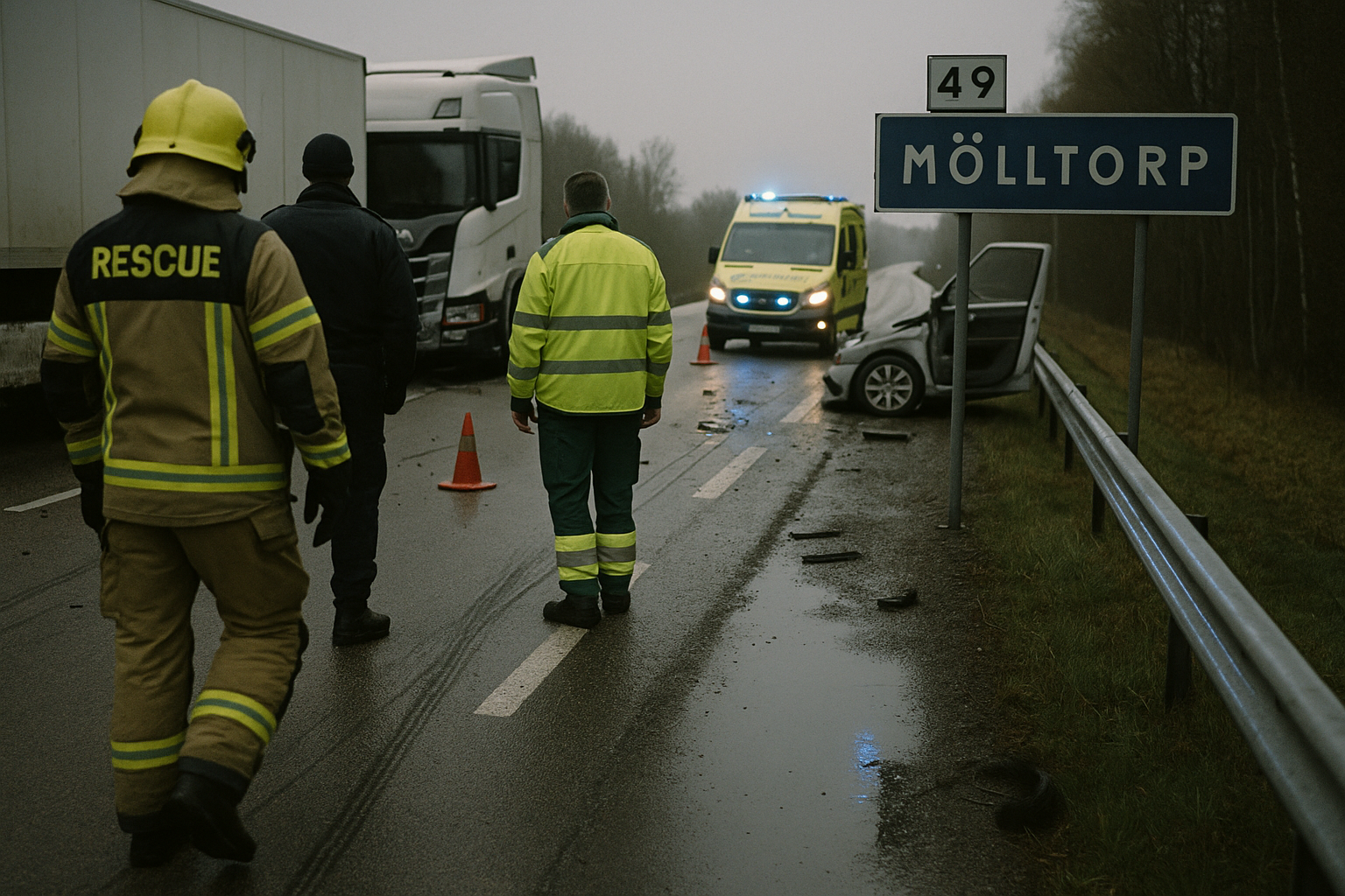 Frontalkrock mellan lastbil och personbil stoppar trafik vid Mölltorp