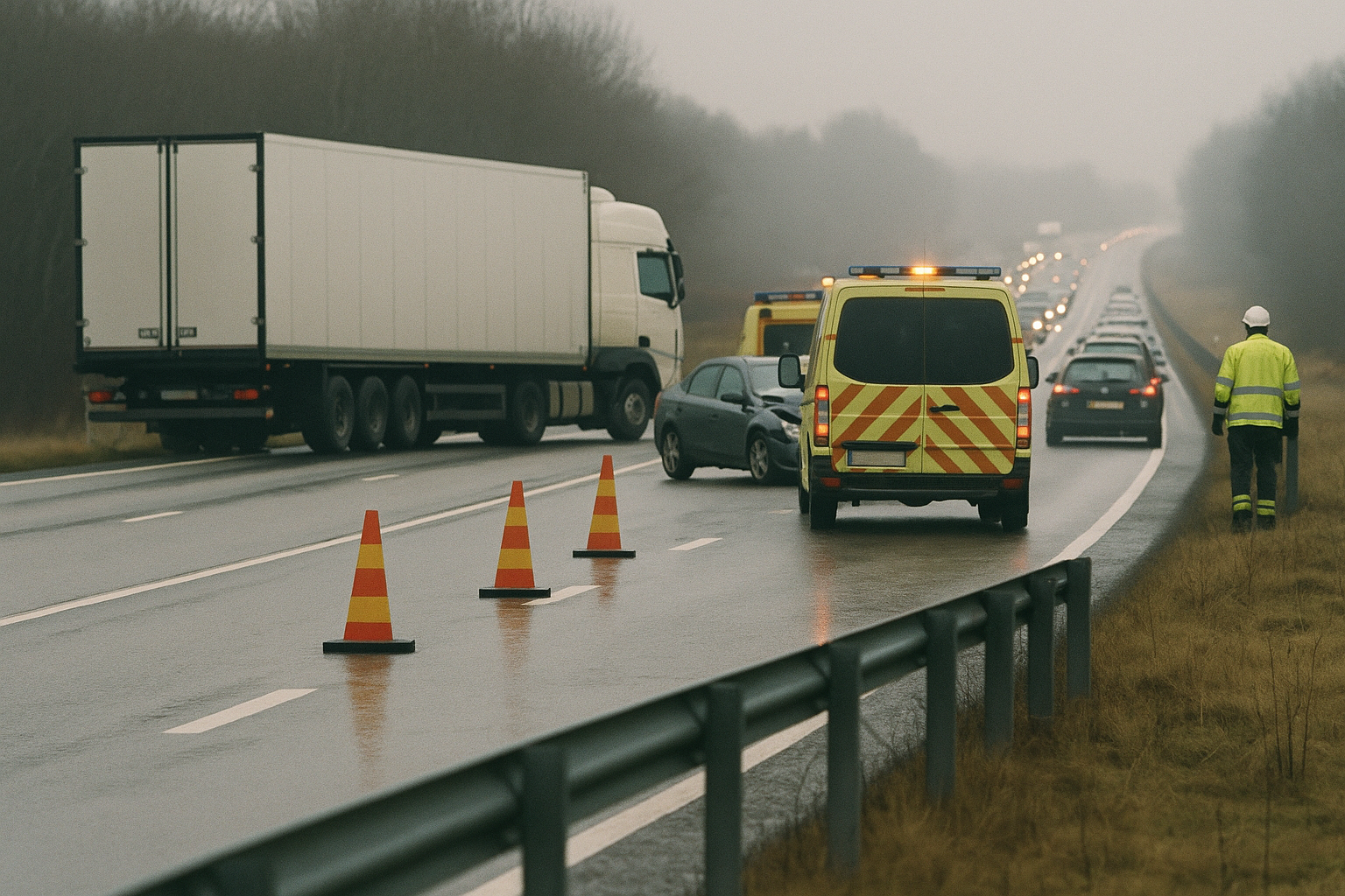 Kollision söder om Lugnås stoppar E20 i Mariestads kommun