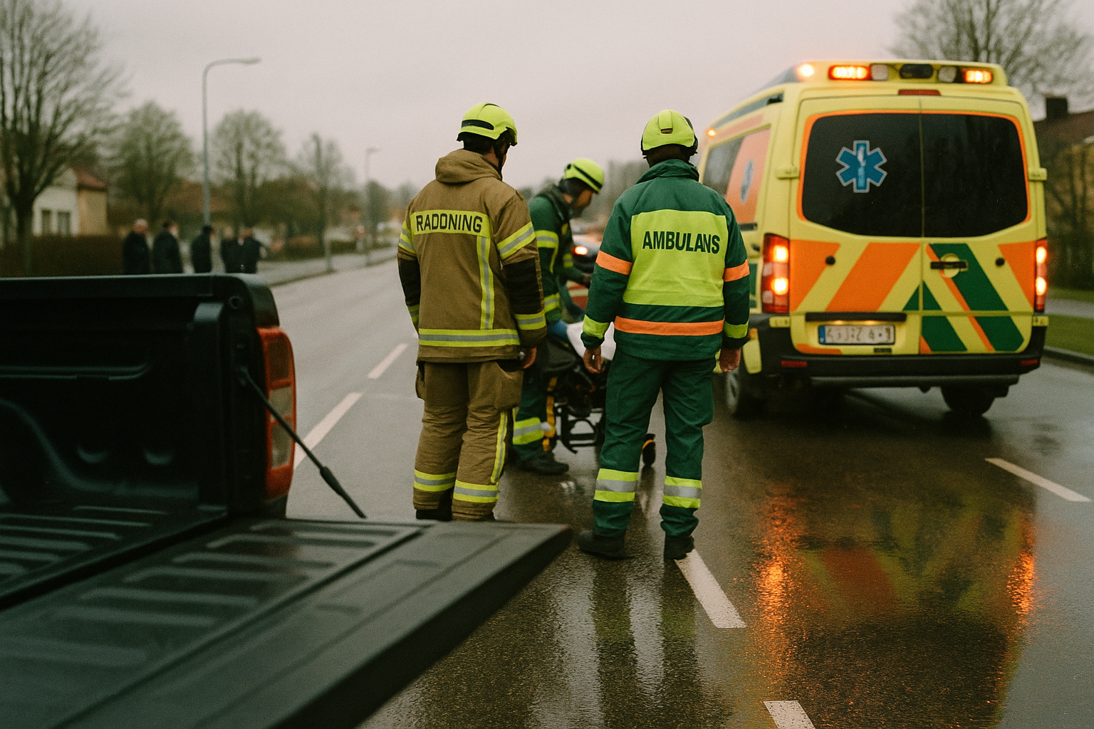 Person fastnar i bakläm på lastbil i Töreboda